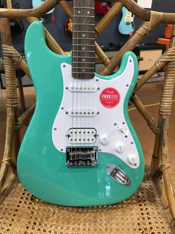 guitare électrique bleu vert